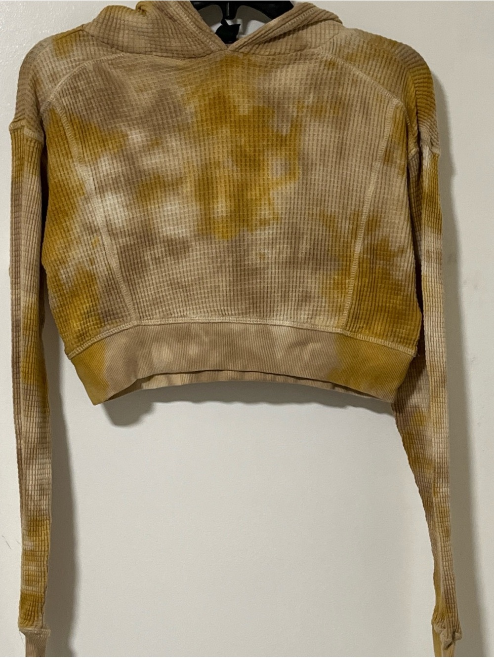 wild fable Cropped Waffle-Knit Tie-Dye Hoodie in Mustard and Brown